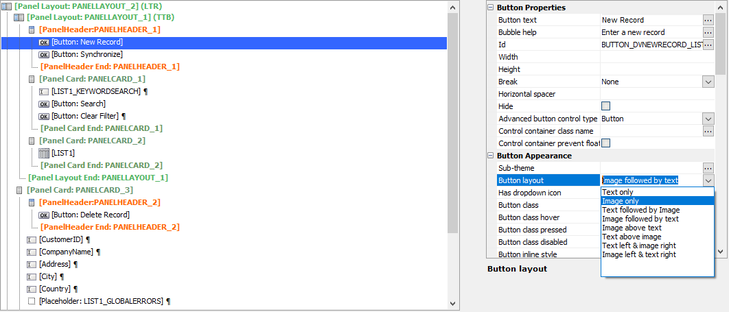 Changing the button layout for the New Record button to Image
only.